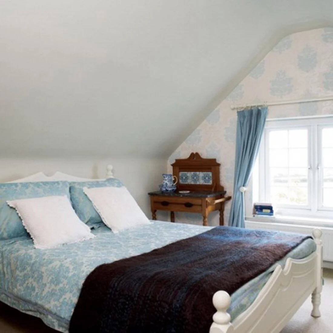 Bedrooms Feminine Simple White And Soft Blue Attic Bedroom Design Idea Inside Bedroom Design Ideas Blue