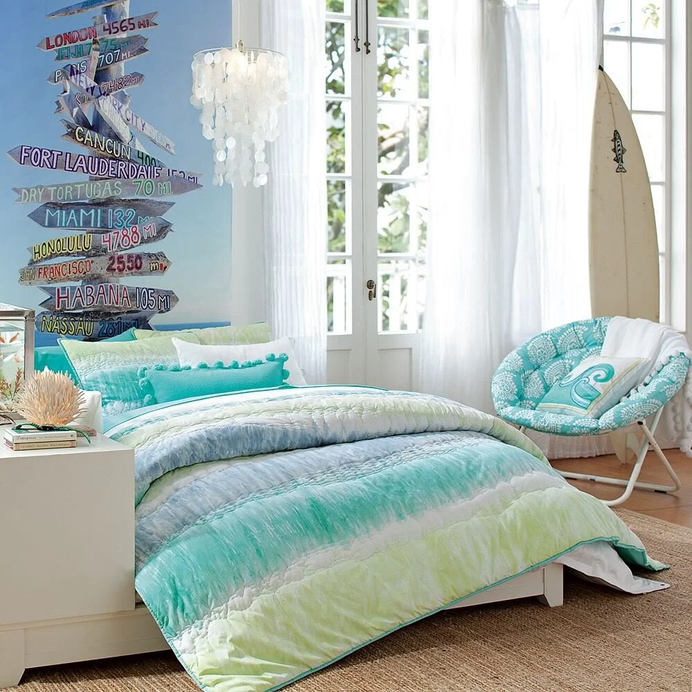 Cool Beach Themed Bedroom For Teenager With Wooden Floor And Matching Blue Chair Charming And Cozy Bed Set For Teenage Girl Bedroom Designs Cool Girls Bedroom Decorating Ideas Cool Teenage Within Bedroom Design Ideas Blue