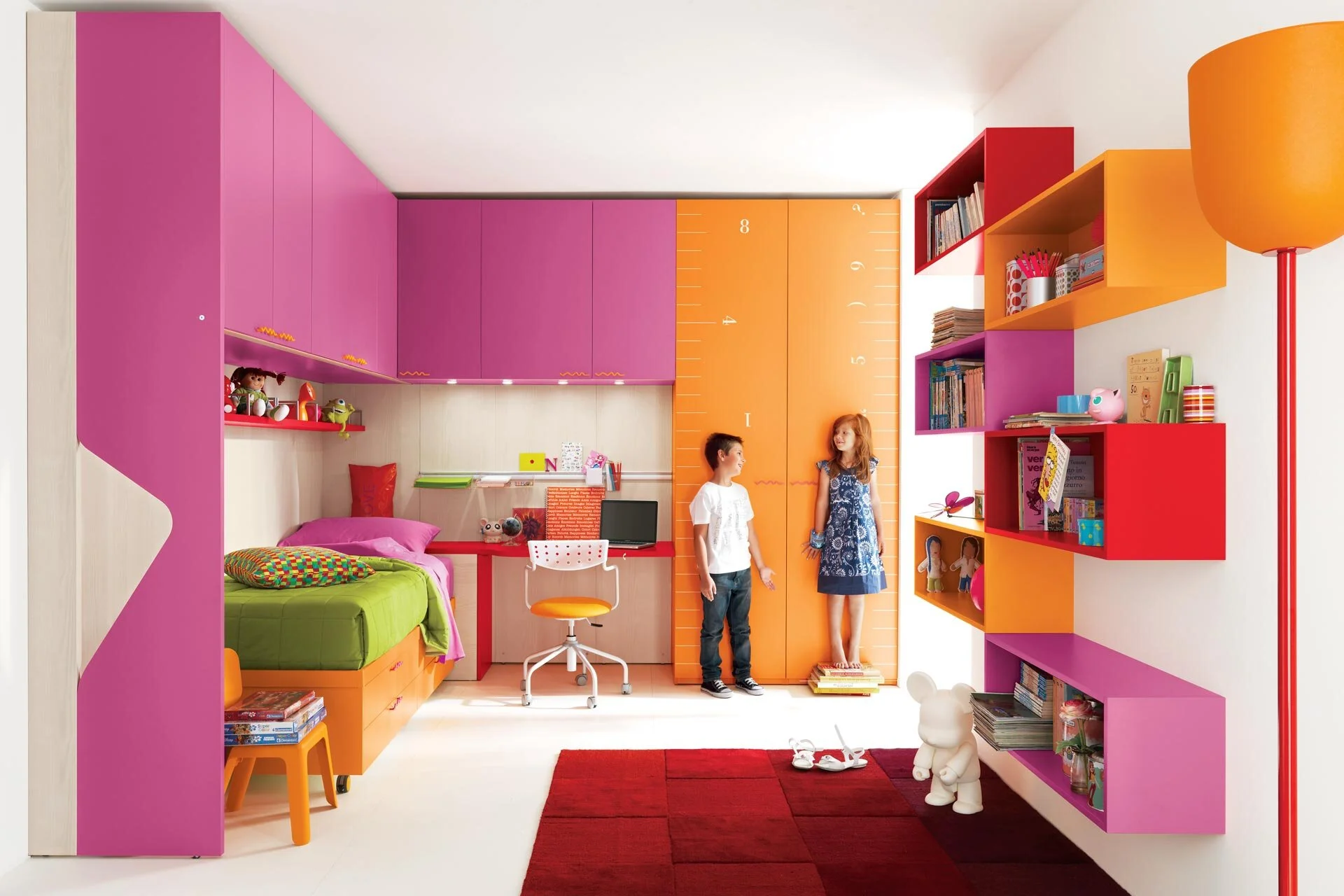 Kidsroom Furniture Bedroom Interior Bunk Beds Colorful Furniture Childrens Incredible Modern Children With Cool And Decoration Look Elegant Wooden Kid Bed Wardrobe And Study Desk Plus Chair Also Chic Pertaining To Give The Best Decoration For Children’s Rooms With Best Children’s Room Design Ideas