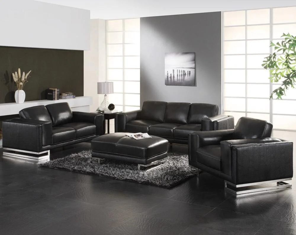 Modern Black Leather Sofa Set Contemporary Living Room Design Flooring Ideas Within Design Ideas With Black Sofa